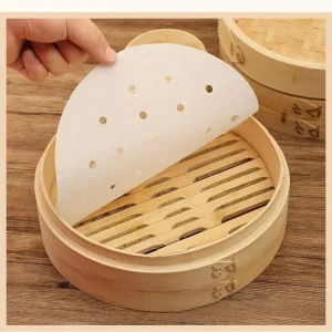 50Pcs Durable 4/6/8/10in Bamboo Steamer Papers Cookware Eco-friendly Non-Stick Steamer Mat Restaurant Oil Paper Air Fryer Oven