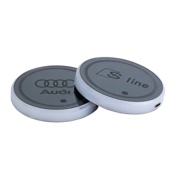 2PCS LED 7 Color-Changing Light Up Cup Holder Pad Car Accessories for Audi Sline A1 A2 A3 A4 A4L A5 A6 A7 A8 A8L TT Q1 Q2 Q3 Q4 - Image 3