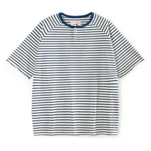 Akkad Kuti 2025 New Retro Sea Soul Shirt Men’s Henry Collar Short Sleeve T-shirt Heavy Shoulder Sleeve Loose Stripe T-shirt