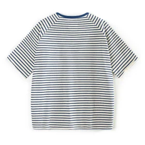 Akkad Kuti 2025 New Retro Sea Soul Shirt Men’s Henry Collar Short Sleeve T-shirt Heavy Shoulder Sleeve Loose Stripe T-shirt