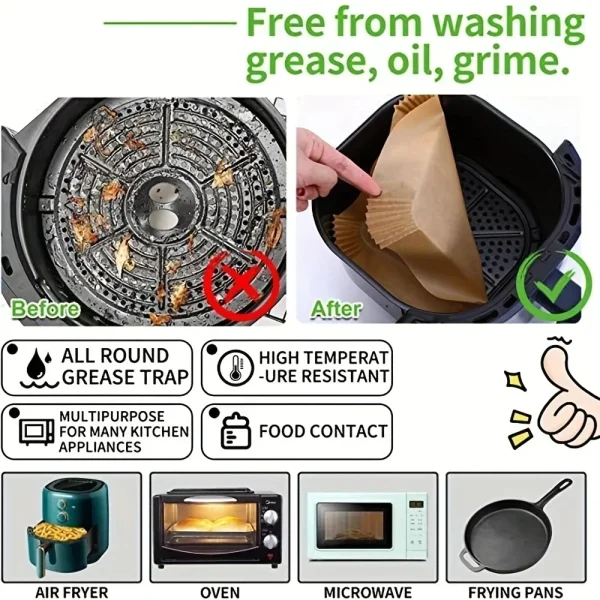 50 pieces/set of disposable cardboard, wood pulp steamer, cheesecake air fryer accessories, air fryer baking paper, - Image 5
